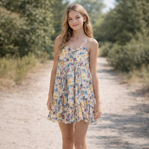 Abercrombie & Fitch Floral Ruffle Tiered Mini Dress Blue Yellow Sleeveless Sz XS